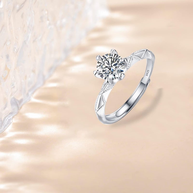 M&Ostyle Store 925Silver Moissanite Adjustable Engagement Ring, Promise Eternity Ring for Women,Wedding Rings,Jewelry Gift,Friendship Promise Fashion Jewelry Valentine Gifts for Women - Image 4